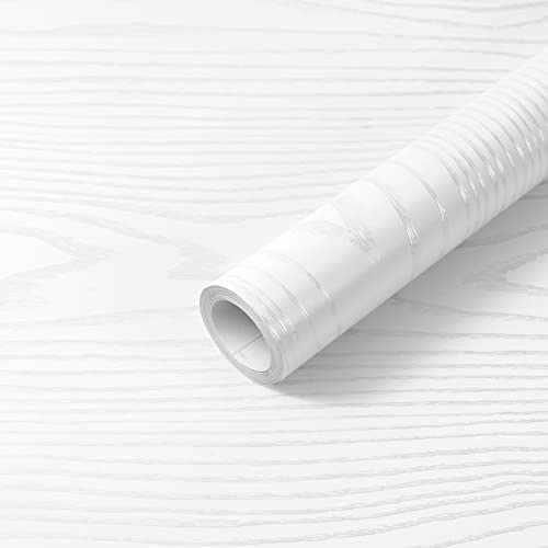 Hode Klebefolie Holzoptik Weiß 40X500cm Selbstklebend Folie für Möbel Schrank Tische Wand Holzoptik Möbelfolie Weiss Wasserdicht Tapete von Hode