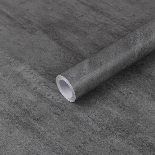 Hode Klebefolie Möbel Grau 60x1000cm Möbelfolie Betonoptik Selbstklebende Folie für Möbel Küche Fensterbank Schrank Dunkelgrau Wasserdicht Tapete von Hode