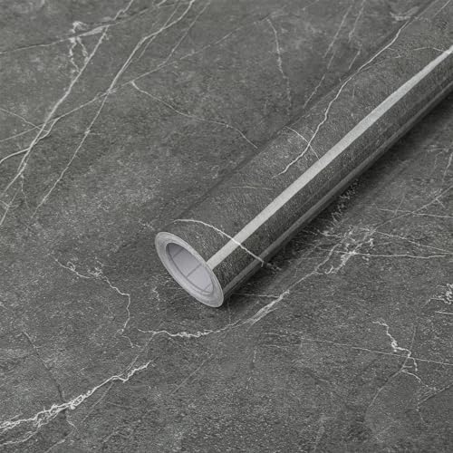 Hode Klebefolie Möbel Grau Marmor Folie Küche, 40cmx6m Möbelfolie Selbstklebend, Fensterbank Folie für Küchenschränke Arbeitsplatte Küche von Hode