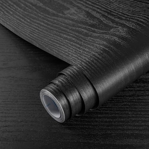 Hode Klebefolie Möbel Schwarz Holzoptik 30X200cm, Selbstklebende Folie für Möbel Matt Holz, Möbelfolie Selbstklebend Schwarze Holzfolie für Küche Schränke Fensterbänke von Hode