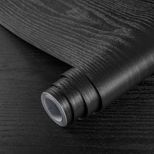 Hode Klebefolie Möbel Holzoptik Schwarz 90X600cm Möbelfolie Selbstklebende Tapete Holz Folie für Möbel Küche Schränke Fensterbänke Wasserdicht von Hode