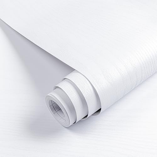 Hode Klebefolie Möbel Holzoptik Weiß 40X1000cm Möbelfolie Selbstklebende Tapeten Holz Folie für Möbel Küche Schränke Fensterbänke Wasserdicht von Hode