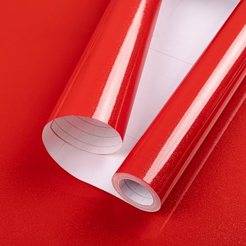 Hode Klebefolie Möbel Möbelfolie Rot Glitzer Hochglanz Selbstklebende Folie, für Möbel Küchenschränke Fensterbank, Schrankfolie Küchenfolie Wandschutzfolie Selbstklebend 30cmx3m von Hode