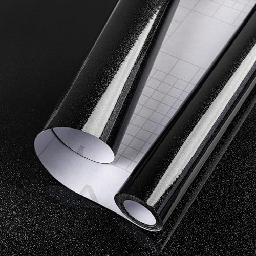 Hode Klebefolie Möbel Schwarz Glitzer 30cm x 300cm Möbelfolie Selbstklebende Tapete Folie Türfolie Selbstklebend Küchenschränke Klebefolie für Küchenarbeitsplatte Hochglanz Wasserdicht Möbelaufkleber von Hode