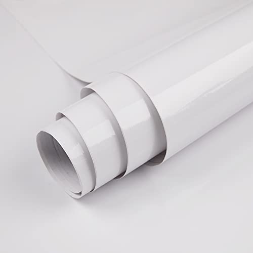 Hode Klebefolie Möbel Weiß Hochglanz, Möbelfolie Selbstklebende Folie 60X600cm, Selbstklebende Tapete Weiß Dekorfolie, Folie für Möbel Schrank Fensterbank, Klebefolie Küche Wasserdicht für Tische von Hode