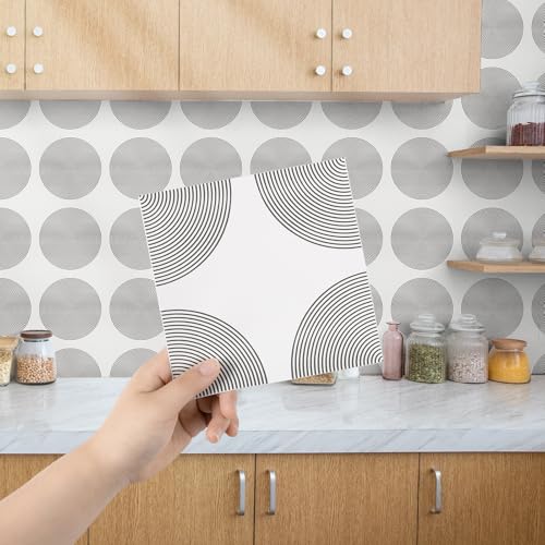 Hode Küche Badezimmer Fliesen Aufkleber Stick auf Fliesen, Sticky Back Peel und Stick Selbstklebende Wand, Vinyl Wasserdicht Schwarz und Weiß Geometrische Muster, 50pcs 15x15cm von Hode