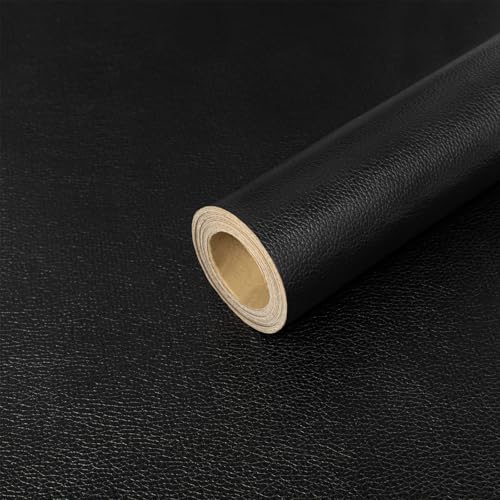 Hode Kunstleder Selbstklebend Schwarz 10x200cm, Lederflicken Selbstklebend, Leder Reparatur Set für Sofa, Lederfolie für Autositze Jacken, Möbelfolie Lederoptik von Hode