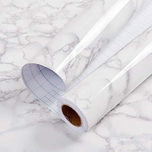 Hode Marmor Folie für Möbel Klebefolie Weiß Küche Marmoroptik, Möbelfolie Wandfolie Selbstklebend Mamorfolie, Weiss Hochglanz PVC Fensterbank Innen 40x300cm von Hode