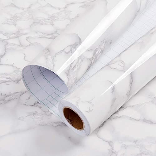 Hode Marmor Folie für Möbel Klebefolie Weiß Küche Marmoroptik, Möbelfolie Wandfolie Selbstklebend Mamorfolie, Weiss Hochglanz PVC Fensterbank Innen 40x1000cm von Hode