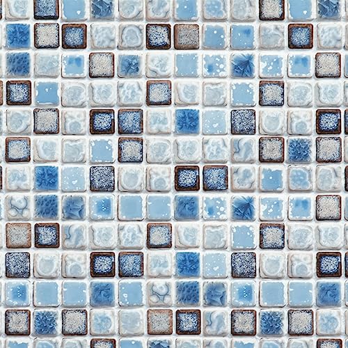 Hode Mosaik Klebefolie Selbstklebend Fliesenaufkleber Dekorative Fliesenfolie für Badezimmer Wand Küche Wasserdicht Leicht zu Reinigen Blau 40X500cm Tapeten von Hode