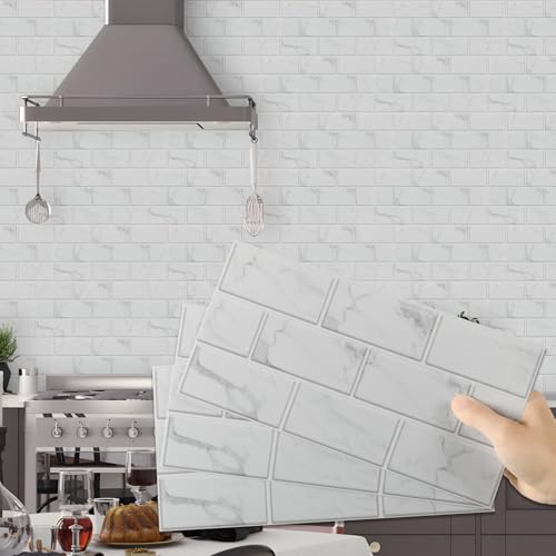 Hode Selbstklebende Fliesen Klebefliesen Küche Bad, Küchenfolie Fliesen Wandfliesen Selbstklebend, Küchenrückwand Fliesenaufkleber 15x30 PVC Weiß 12 Stück von Hode