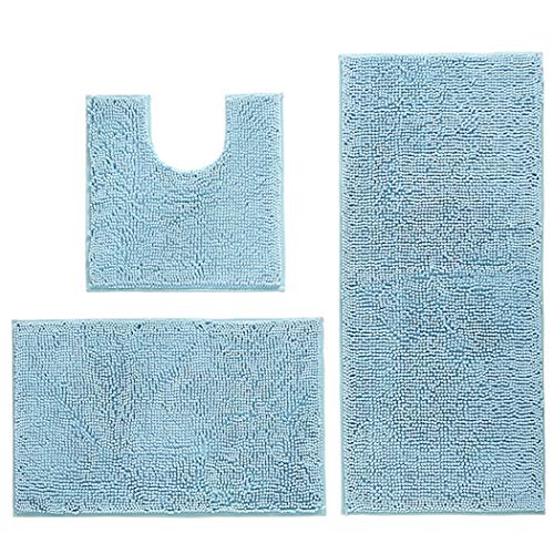Hodeacc Rutschfeste Badematten-Set, hohe Wasseraufnahmedichte, weiche Mikrofaser, WC-Vorleger, WC-Sockelmatte, maschinenwaschbar, 3-teiliges Set (Hellblau) von Hodeacc