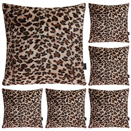Kissenbezug mit Leopardenmuster, weiches Plüsch, Tiermotiv, Kunstfell, dekorativ, Heimdekoration, 50,8 x 50,8 cm, 6 Stück von Hodeacc