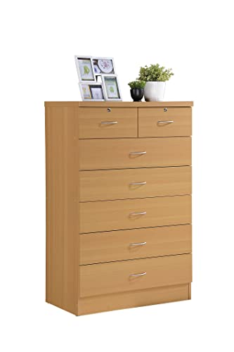 Hodedah 7-Drawer Chest with Locks on 2-Top Drawers in Beech Kommode, Buche, 48 in. H x 31.5 in. W x 18 in. D von Hodedah