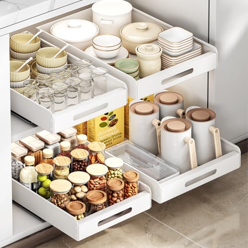 Hodeffior Ausziehbarer Schrank-Organizer, erweiterbare Sl-Ide-Out-Schublade, ausziehbare Küchenaufbewahrung, ausziehbare Schublade, ausrollbares Aufbewahrungsregal, Küchen-Organizer-Regal für von Hodeffior