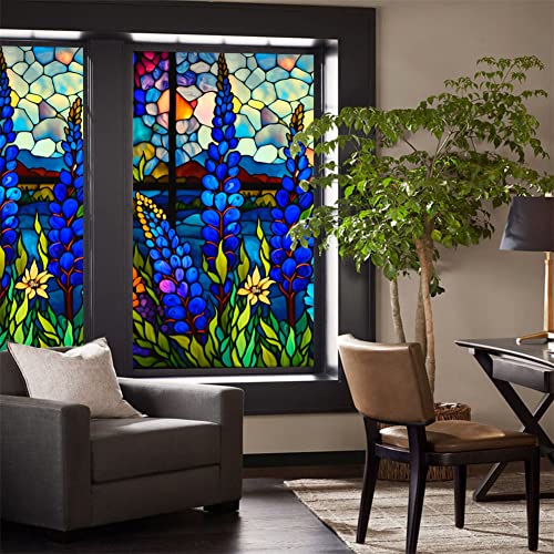 Hodeffior Fensterfolie im Retro-Stil, Blumenmuster, bunt, entfernbar, UV-blockierend, nicht klebend, für Privatsphäre, statische Haftung, 45 x 100 cm von Hodeffior