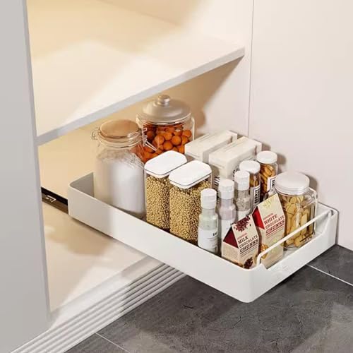 Hodeffior Teleskopschublade, Ausziehbare Schublade Küche 25 cm B x 42 cm T x 7 cm H, Kein Bohren, Kohlenstoffstahl Aufbewahrungsregale für Küchenschränke korbauszug, Slide out Drawer Küchenorganisator von Hodeffior