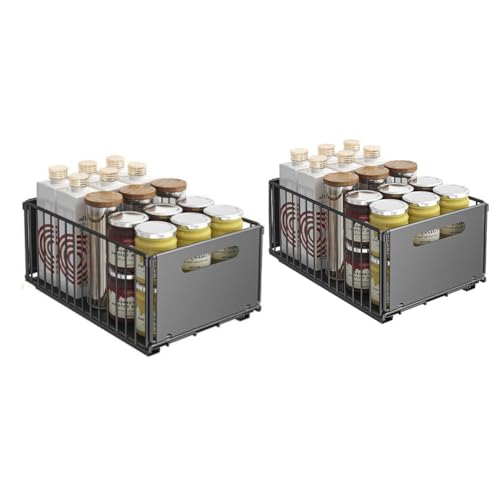 Teleskopschublade, 2 Stück Ausziehbare Schublade Küche Aufbewahrungsregale, Korbauszug Küchenschrank Organizer, Cabinet Slide Out Drawer, Schrankauszug Küche Ohne Bohren Ausziehbarer Schrank Organizer von Hodeffior