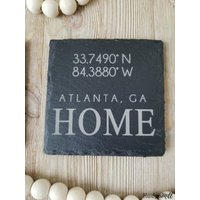 Schiefer Untersetzer Set | Personalisierte Gps Koordinaten, Geschenk Für Ein Neues Zuhause von HodgeMill