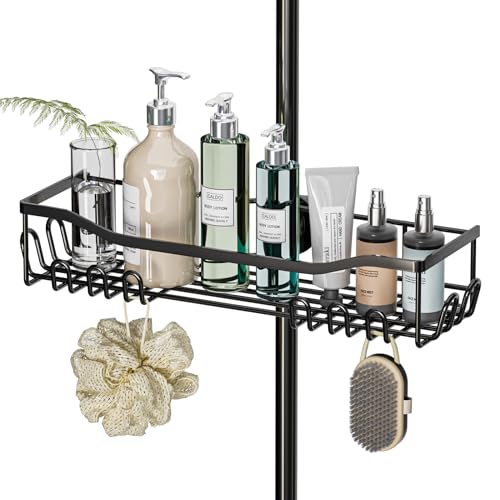 Hozeed Duschablage Ohne Bohren,Edelstahl Badregal Duschregal Rostfrei,Große Größe und Kapazität Duschregal für 18mm-25mm Duschstange,für die Aufbewahrung von Shampoo und Duschgel Badezimmer Schwarz von Hodzeed