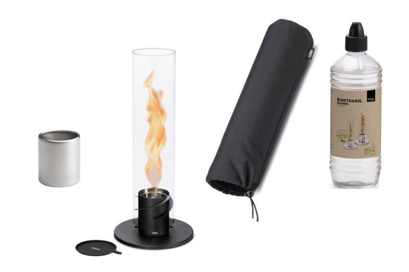 Höfats Spin 120 Tischfeuer Set - SCHWARZ inkl. Extra Nachfülldose Abdeckhaube & 1L Bioethanol von Höfats