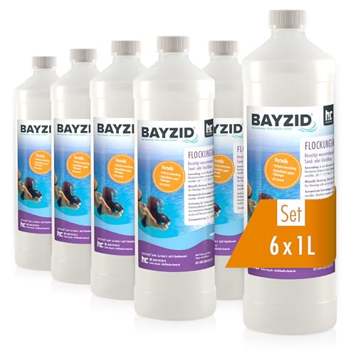 Höfer Chemie 6 x 1 L BAYZID® Pool Flockungsmittel flüssig - für kristallklares Poolwasser - einfache Anwendung + hocheffektive Wirkung gegen Trübungen von Höfer Chemie