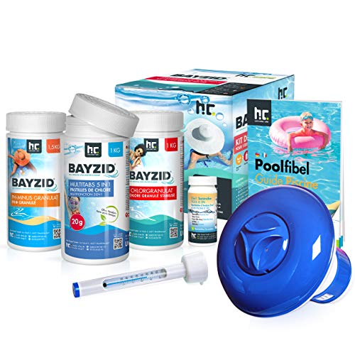 BAYZID® Pool Starterset 7-teilig - Wasserpflege durch Pool Chlor Granulat, PH Minus, Multitabs, Poolthermometer, Dosierer, Teststreifen und Poolfibel - von Höfer Chemie von Höfer Chemie