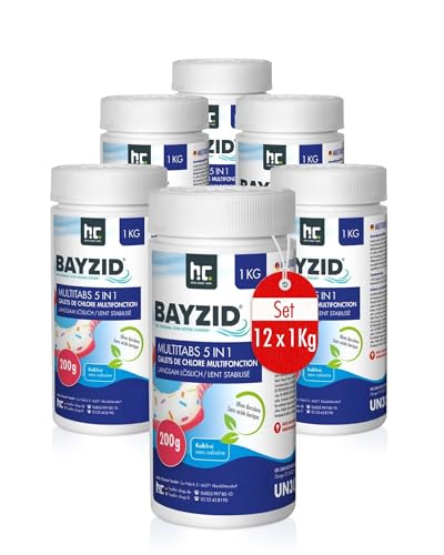 Chlor Multitabs 5 in 1-200g Tabs Multi Chlortabletten - 12 x 1kg mit 5 Phasen Pflegewirkung für sauberes und hygienisches Poolwasser von Höfer Chemie