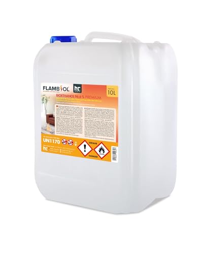 FLAMBIOL Bioethanol 96,6% Premium 1 x 10 L - Ethanol für Tischkamin, Kamin & Gartendeko für Draußen - Rauch- und Rußfrei - Aus Mais & Zuckerrüben von Höfer Chemie