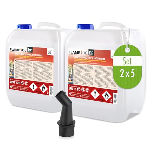 Höfer Chemie 10 L FLAMBIOL® Bioethanol 99,9% Premium für Ethanol Kamin, Ethanol Feuerstelle, Ethanol Tischfeuer und Bioethanol Kamin (2 x 5 L) von Höfer Chemie