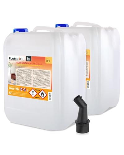 FLAMBIOL Bioethanol 96,6% Premium 2 x 10 L - Ethanol für Tischkamin, Kamin & Gartendeko für Draußen - Rauch- und Rußfrei - Aus Mais & Zuckerrüben von Höfer Chemie