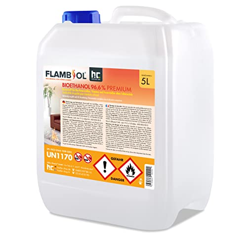 Höfer Chemie 2 x 5 L (10 Liter) FLAMBIOL® Bioethanol 96,6% Premium für Ethanol Kamin, Ethanol Feuerstelle, Ethanol Tischfeuer und Bioethanol Kamin von Höfer Chemie