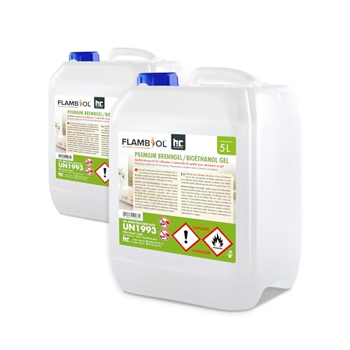 Höfer Chemie 2 x 5 L (10 Liter) FLAMBIOL® Premium Brenngel für Brenngel Dekofeuer, Lampe und Kamine - Neue REZEPTUR DICKFLÜSSIGES Gel von Höfer Chemie