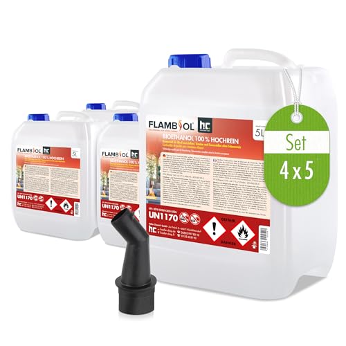 Höfer Chemie 20 L FLAMBIOL® Bioethanol 99,9% Premium für Ethanol Kamin, Ethanol Feuerstelle, Ethanol Tischfeuer und Bioethanol Kamin (4 x 5 L) von Höfer Chemie