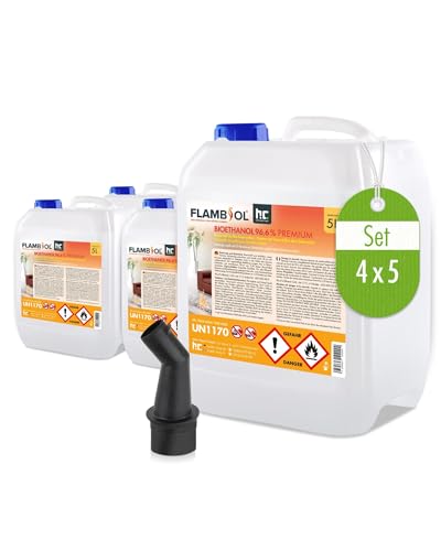 Höfer Chemie 4 x 5 L (20 Liter) FLAMBIOL® Bioethanol 96,6% Premium für Ethanol Kamin, Ethanol Feuerstelle, Ethanol Tischfeuer und Bioethanol Kamin von Höfer Chemie