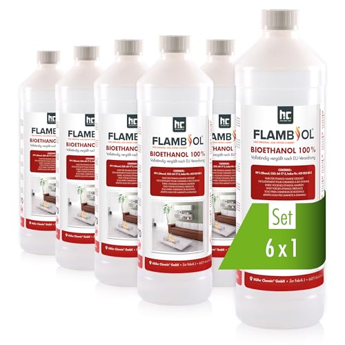 Höfer Chemie 6X 1 L FLAMBIOL® Bioethanol 99,9% Premium für Ethanol Kamin, Ethanol Feuerstelle, Ethanol Tischfeuer und Bioethanol Kamin von Höfer Chemie