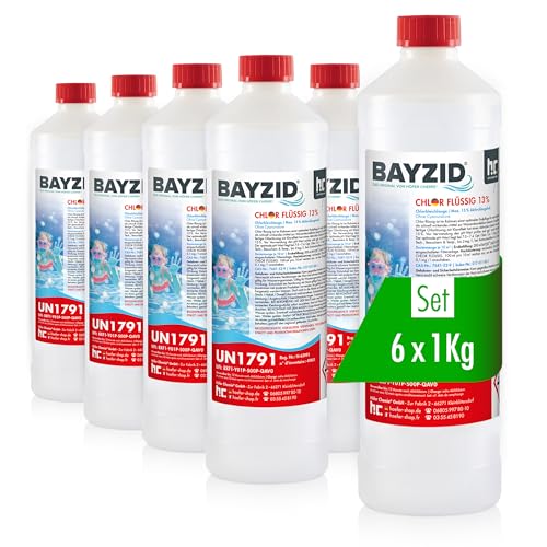 Höfer Chemie 6 x 1 kg Chlor flüssig in handlicher Flasche - wirkt schnell und zuverlässig für Pool & Schwimmbad von Höfer Chemie