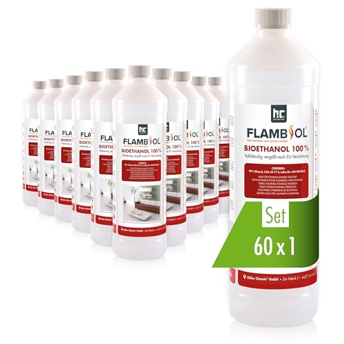 Höfer Chemie 60x 1 L FLAMBIOL® Bioethanol 99,9% Premium für Ethanol Kamin, Ethanol Feuerstelle, Ethanol Tischfeuer und Bioethanol Kamin von Höfer Chemie