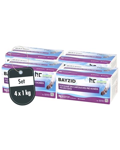 Höfer Chemie Flockkartusche Pool 4 x 1kg Bayzid - Flockungsmittel Pool - Filtert Verunreinigungen in Pool & Schwimmbad mit Sandfilteranlagen - Einfache Dosierung von Höfer Chemie