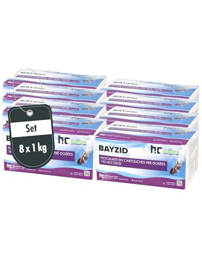 Höfer Chemie Flockkartusche Pool 8 x 1kg Bayzid - Flockungsmittel Pool - Filtert Verunreinigungen in Pool & Schwimmbad mit Sandfilteranlagen - Einfache Dosierung von Höfer Chemie