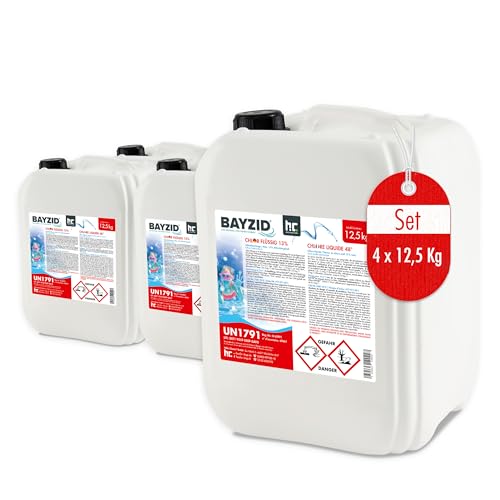 4 x 12,5 kg BAYZID® Pool Flüssigchlor mit 13 bis 15% Aktivchlorgehalt zur Poolpflege und Wasserdesinfektion - Made in Germany von Höfer Chemie