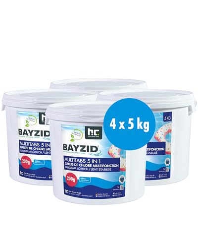 BAYZID Chlor Multitabs 5 in 1-200g Chlortabletten für Pool - 4 x 5kg - 5-Phasen Pflege & Reinigung - Made in Europe - Für kristallklares Poolwasser von Höfer Chemie