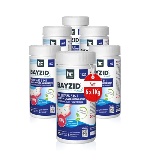 6 x 1 kg BAYZID® Chlor Multitabs 5 in 1-200g Tabs Multi Chlortabletten mit 5 Phasen Pflegewirkung für Pools - hygienisches & sauberes Wasser von Höfer Chemie