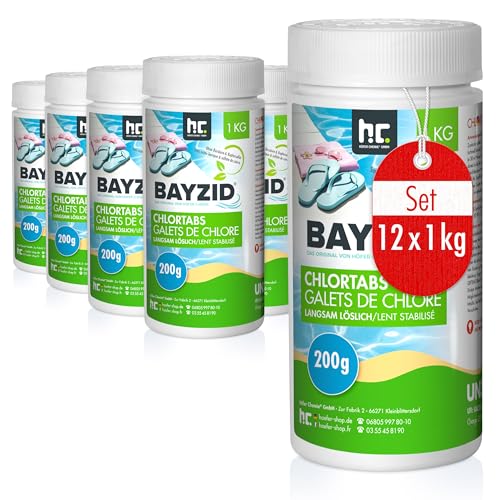 Höfer Chemie Pool Chlor Tabletten langsam löslich 200g 12 x 1 kg Bayzid - zur dauerhaften Chlorung von Pool und Schwimmbad - Hochwirksam gegen Bakterien und Pilze von Höfer Chemie