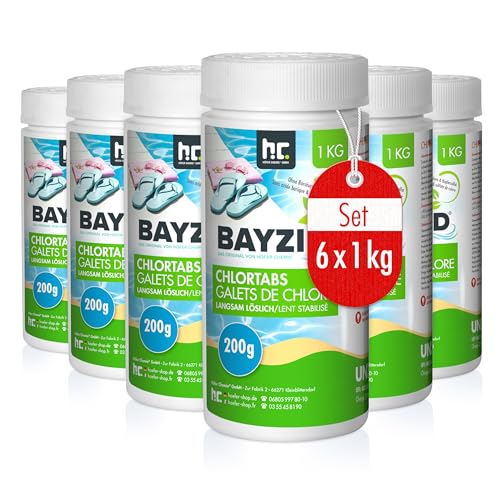 Pool Chlor Tabletten 200g 6 x 1 kg BAYZID von Höfer Chemie zur dauerhaften Chlorung von Pool und Schwimmbad - Hochwirksam gegen Bakterien und Pilze von Höfer Chemie