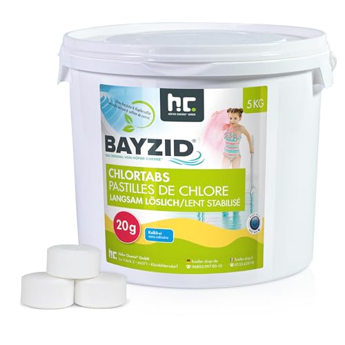 Höfer Chemie 20g Chlor Tabletten langsam löslich im 5 kg Eimer - zur dauerhaften Chlorung von Pool und Schwimmbad - Hochwirksam gegen Bakterien und Pilze - Bayzid von Höfer Chemie