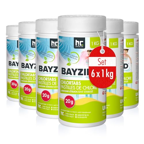 Höfer Chemie Pool Chlor Tabletten langsam löslich 20g 6 x 1 kg Bayzid - zur dauerhaften Chlorung von Pool und Schwimmbad - Hochwirksam gegen Bakterien und Pilze von Höfer Chemie