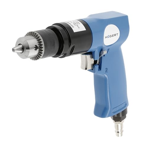 HÖGERT TECHNIK Druckluft-Bohrmaschine – 193 mm – max. Ø10 mm – 1800 U/min – 1/4" Luftanschluss – Rechts-/Linkslauf – für Werkstatt, Metall, Holz & Montage von Högert Technik