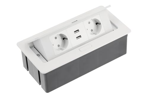 GTV Einbau-Steckdosenleiste 2x Schuko + 2x USB 2.1A, 3600W, Soft-Touch, Weiß von GTV