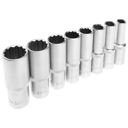 HÖGERT TECHNIK Steckschlüsselsatz 1/2 Zoll lang, 8-tlg., 12-Kant Nüsse 77 mm, CrV Stahl, Chrom-Satin Oberfläche, Stecknuss Set für Schrauben und Muttern HÖGERT TECHNIK Steckschlüsselsatz 1/2 Zoll lang, 8-tlg., 12-Kant Nüsse 77 mm, CrV Stahl, Chrom-Satin Oberfläche, Stecknuss Set für Schrauben und Muttern von Högert Technik